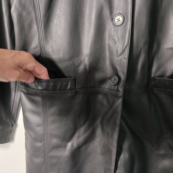 Calvin Klein Black Faux Leather Lightweight Coat, Size Medium Classic, Vegan - Picture 6 of 16